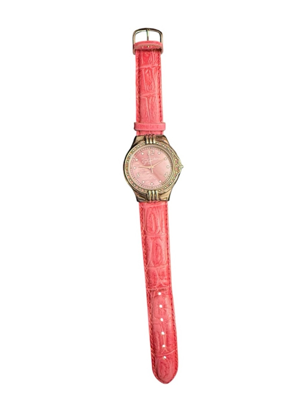Vintage Mary Kay Signature Pink Leather Women's Wristwatch Watch Pink Croc